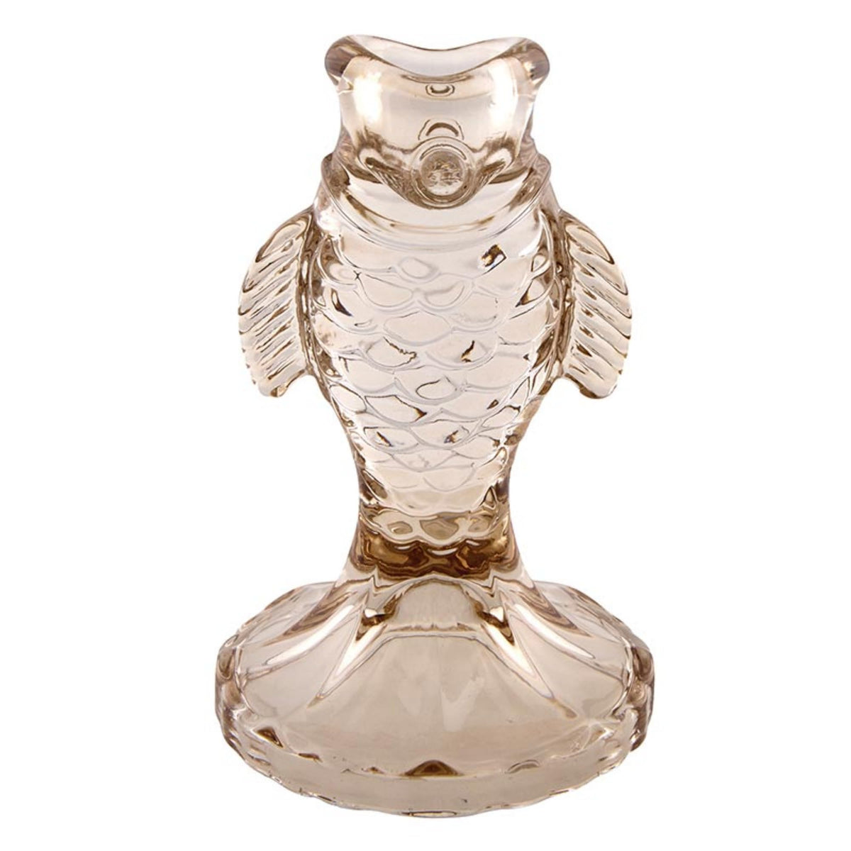 47th & Main Candle Holder for Taper Candle Fish-Shaped Glass Candlestick Candleholder, 3" Dia x 5" H, Beige