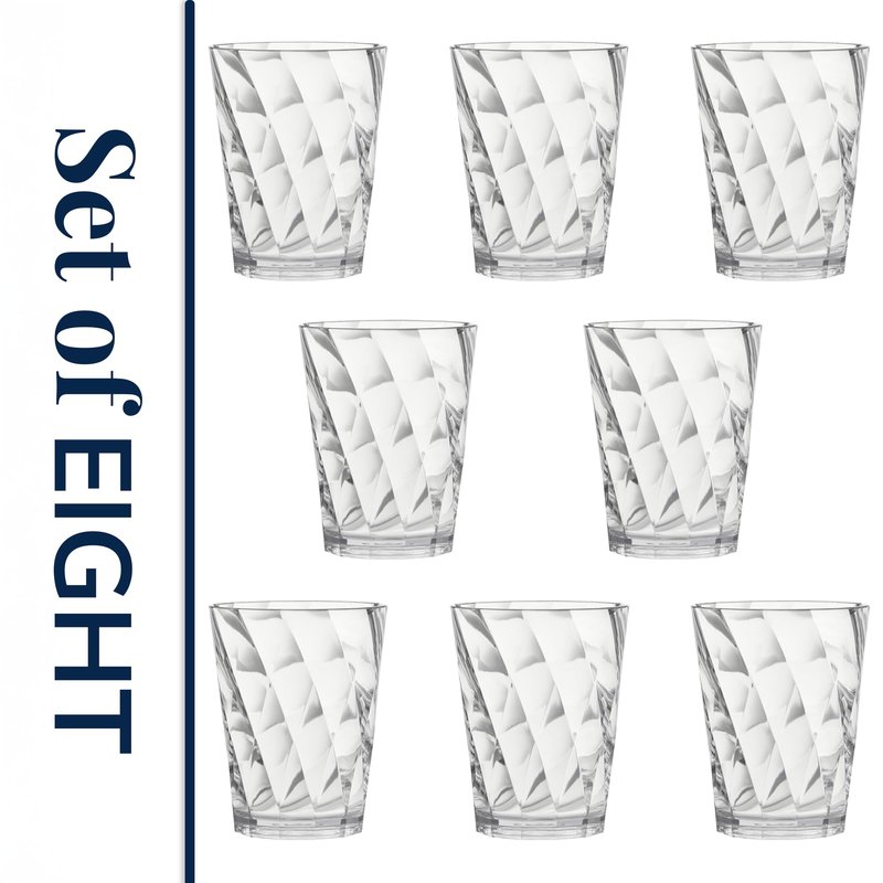 US Acrylic Optix Plastic Reusable Drinking Glasses (Set of 8) 14oz Rocks Cups in Clear | BPA-Free Tumblers, Made in USA | Top-Rack Dishwasher Safe