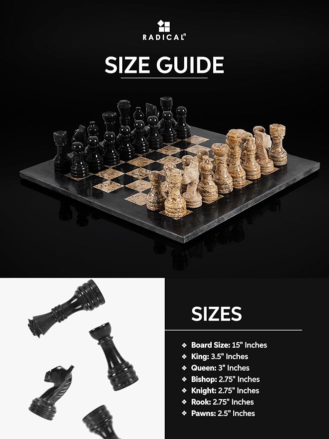 Radicaln Marble Chess Set 15 Inches Black & Coral with Storage Box Handmade Classic Board Games for Adults Luxury Marble Chess Board & Chess Pieces for Gifts