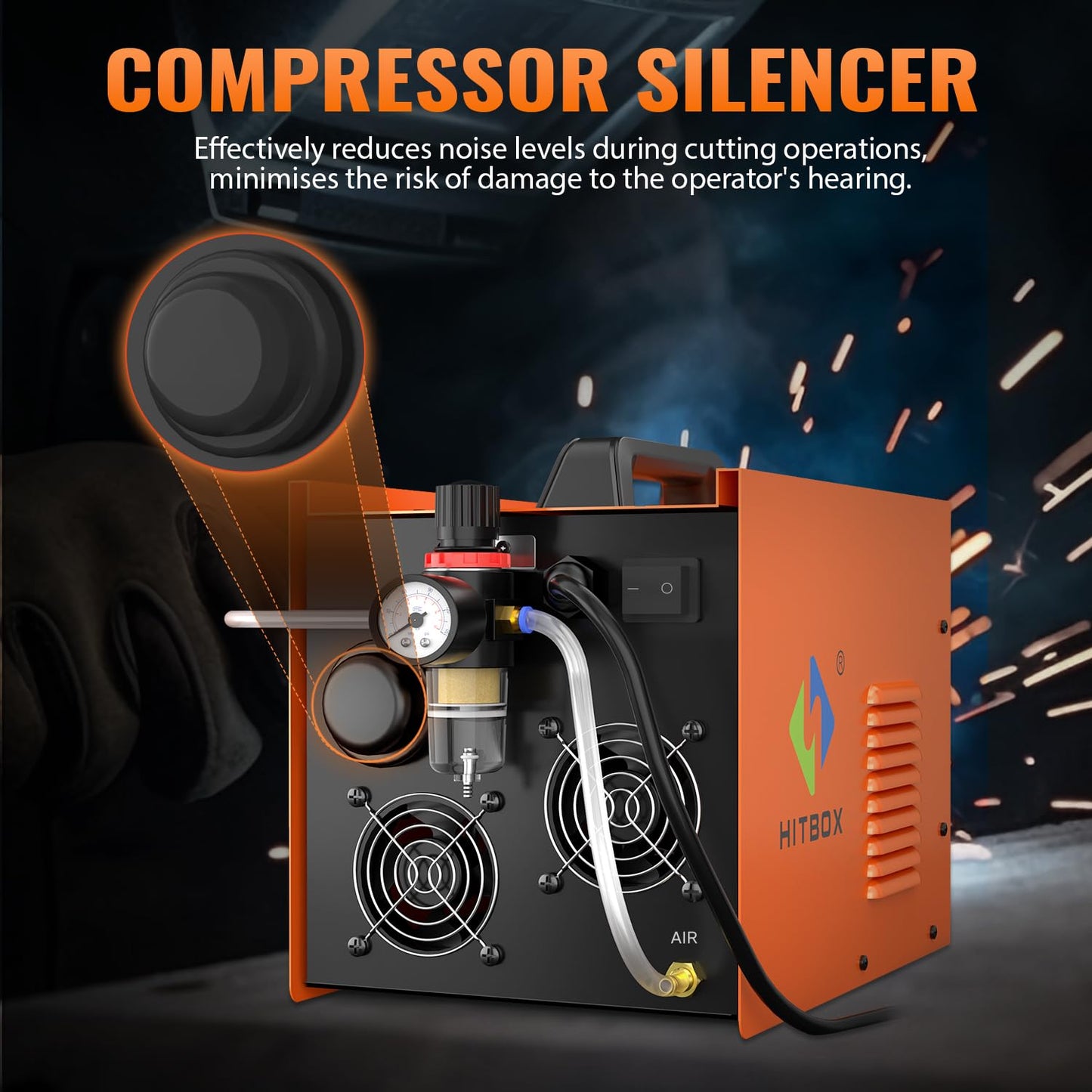 HITBOX Plasma Cutter with Built-In Air Compressor, Non-Touch Pilot Arc 50 Amp 220V Digital Inverter IGBT Clean Cut Plasma Cutting Machine