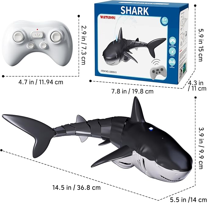 Remote Control Shark Toys for Boys Kids 1:18 Scale High Simulation Shark for Pool 2.4Ghz Electric RC Shark Boat Fish Toys with Light & Spray Toy Shark Gifts for 6 7 8 9 Year olds Kid Boys Girls