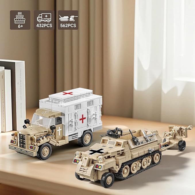 WWII Military Vehicle Opel Blitz Truck & Armored Halftrack Building Toy Compatible with Lego Military Set Great Gifts for Adults & Kids Age 8+ (994PCS)