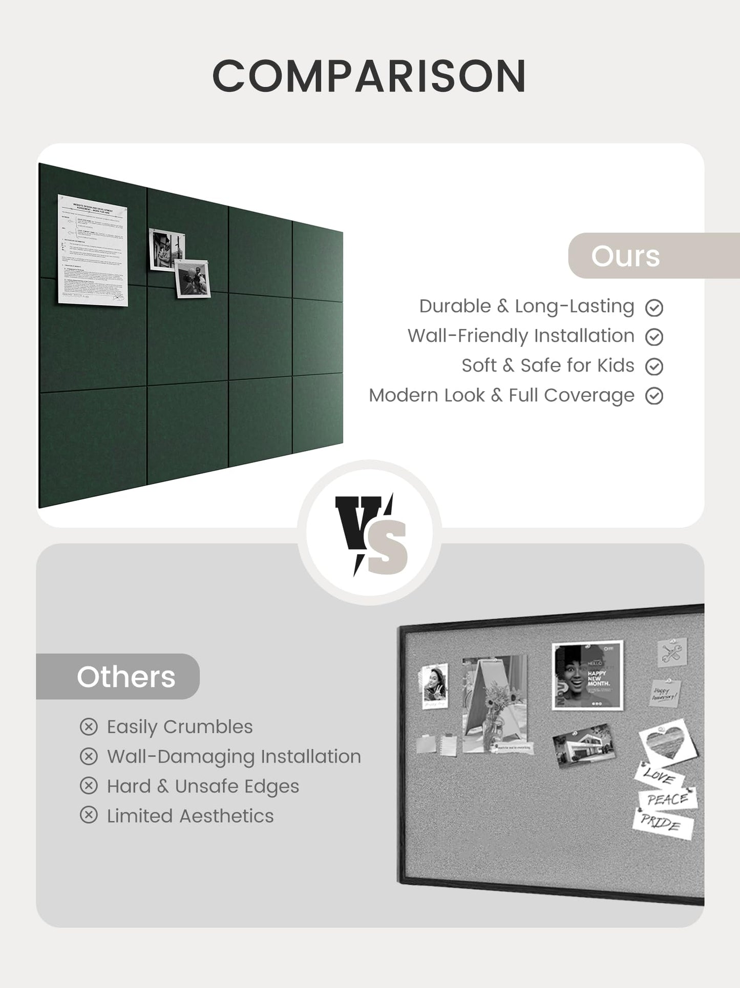 Bumusty Large Cork Board 48" x 36" Alternative - 12 Pack Felt Wall Tiles with 70 Safe Removable Adhesive Tabs, 30 Pushpins, Cork Boards for Walls Pin Board Bulletin Board Office Decor (Pine Green)