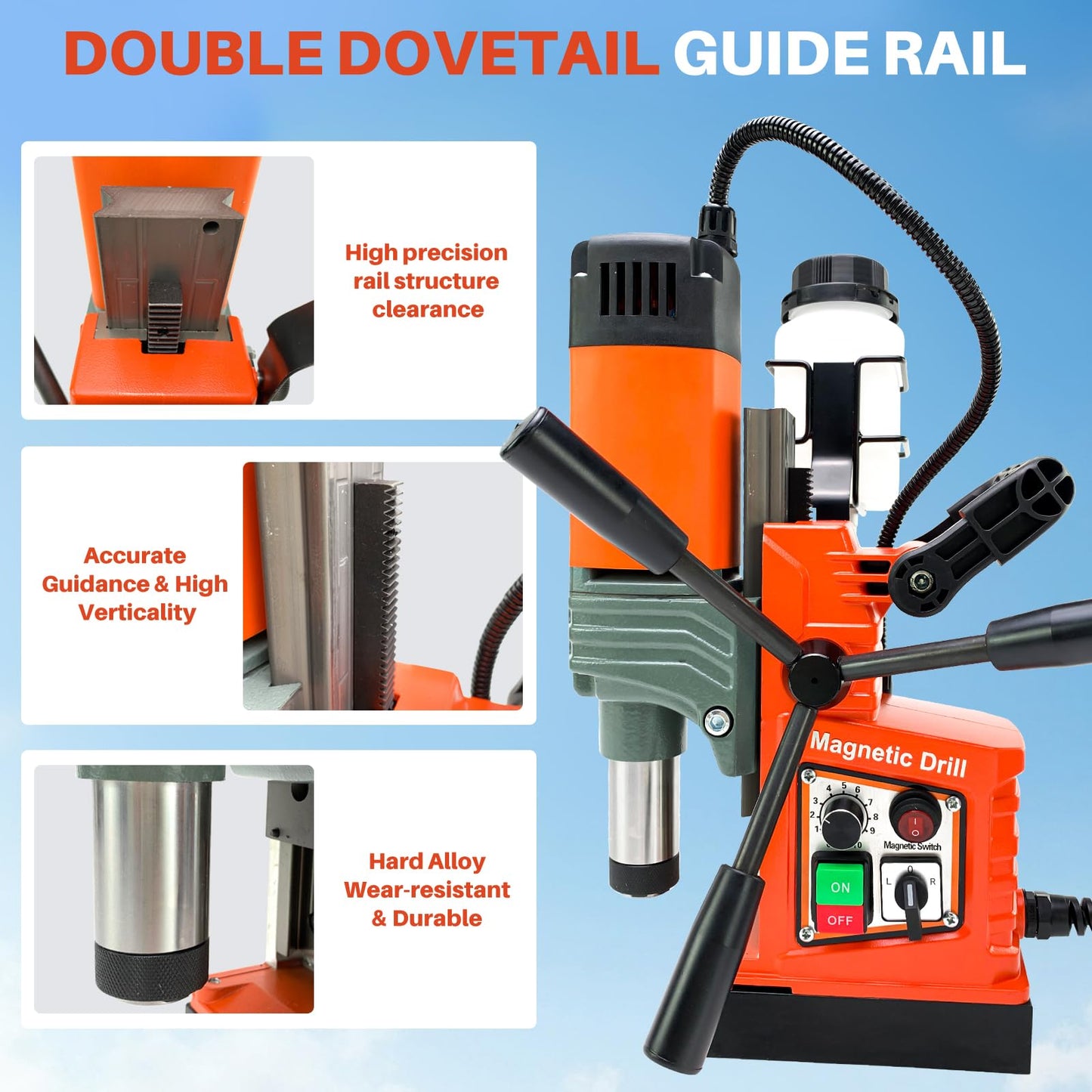 Mag Drill Press with 6 Pcs Coring Bits, 1400W 2" Boring Diameter, 2922lbf/13000N Power Portable Magnetic Drill, 810 PRM, Electric Drilling Machine for Metal Surface, Home Improvement Industry