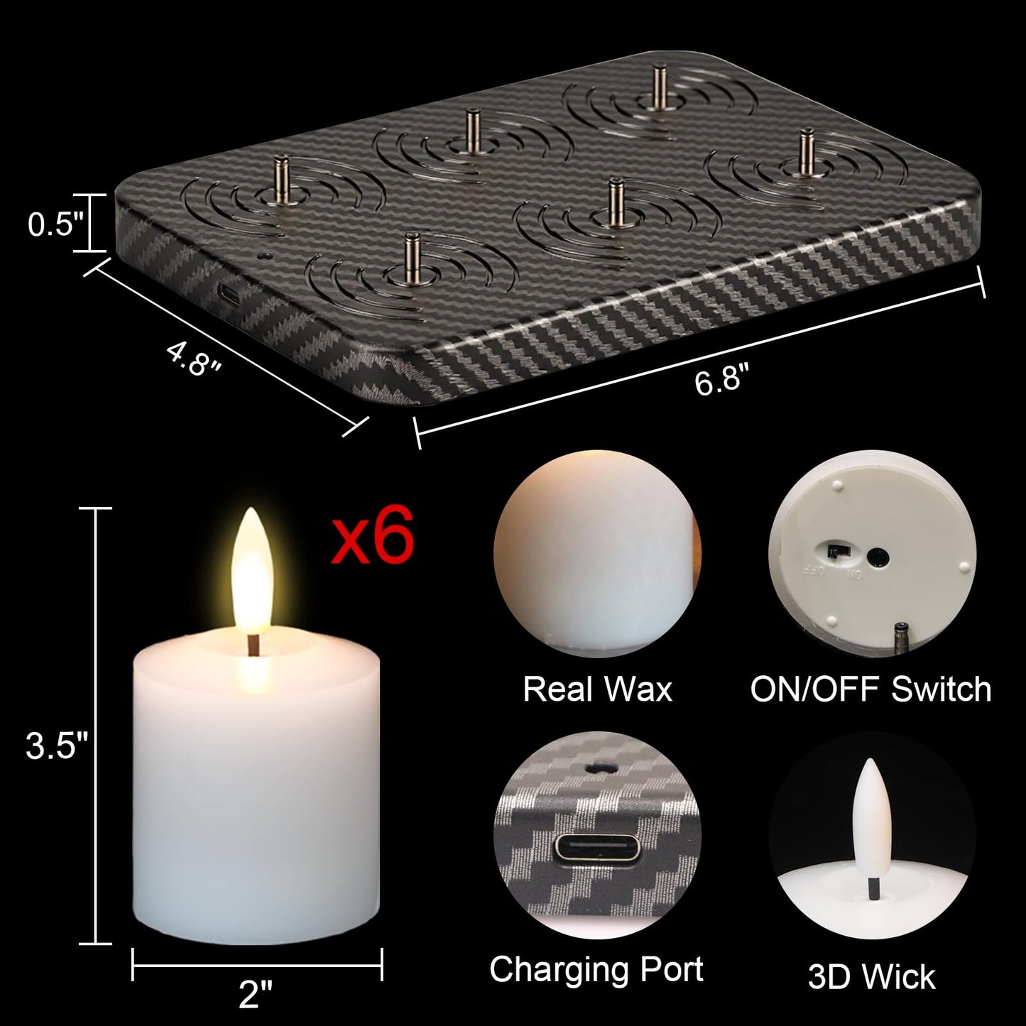 GenSwin Rechargeable Votive Candles Battery Operated with Charging Base, 6 Pack LED Flameless Battery Votive Candles with Remote Timer(White, Real Wax, 2 x 3.2 Inch)