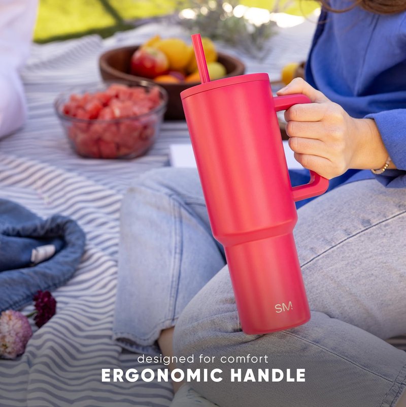 Simple Modern 40 oz Trek Tumbler with Handle and Straw Lid | Cup Holder Friendly Insulated Stainless Steel Travel Mug | Blush