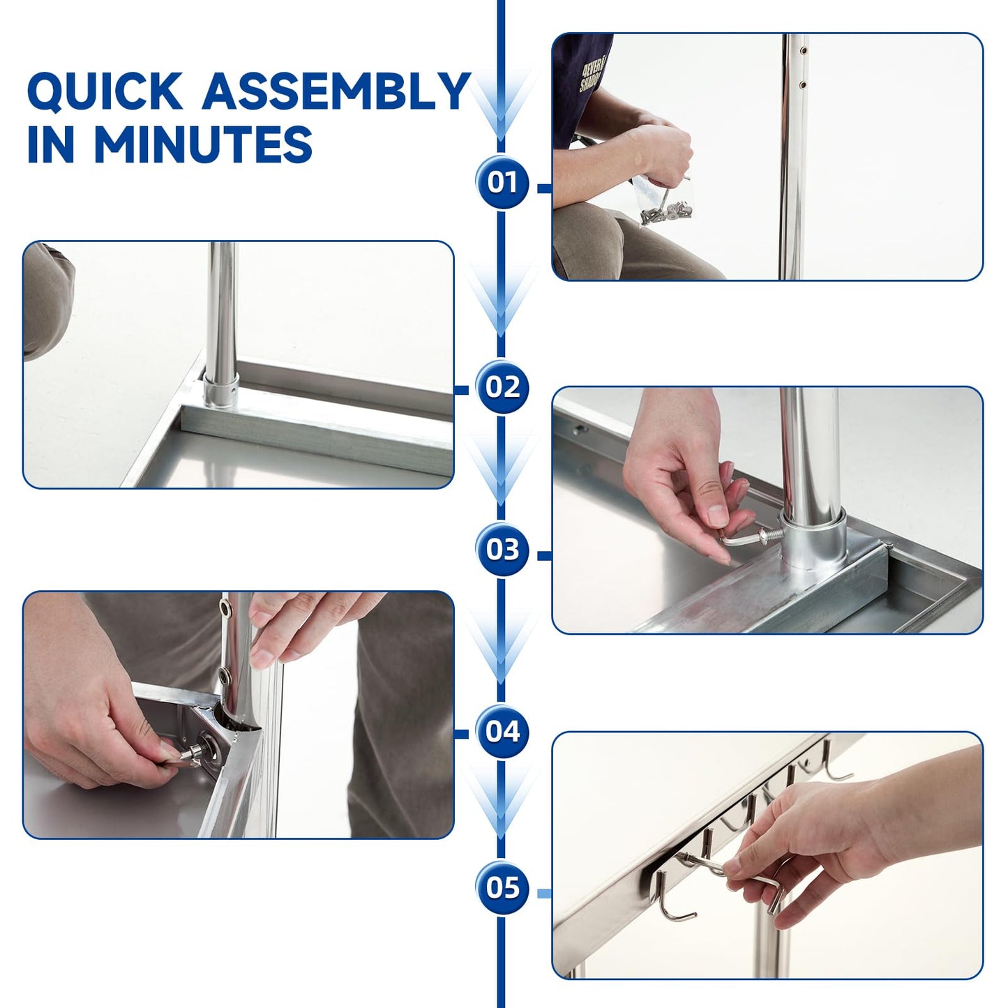 KUARBARR Stainless Steel Table 24 x 24 Inch, Commercial Stainless Steel Prep Table, NSF Metal Kitchen Prep Table for Restaurant Garage Storage