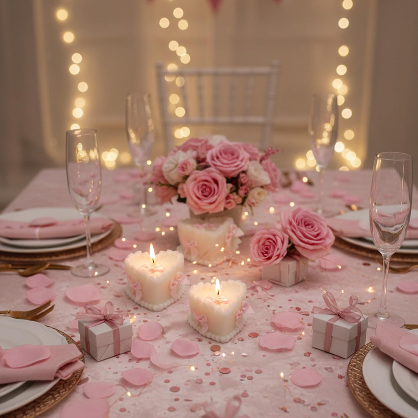 SRCVYLT 2 Pcs Bow Heart Scented Candle Set Rose Fragrance Soy Wax Scented Candle with Fixed Bow Decor for Valentine's Day Party Bedroom Room Table