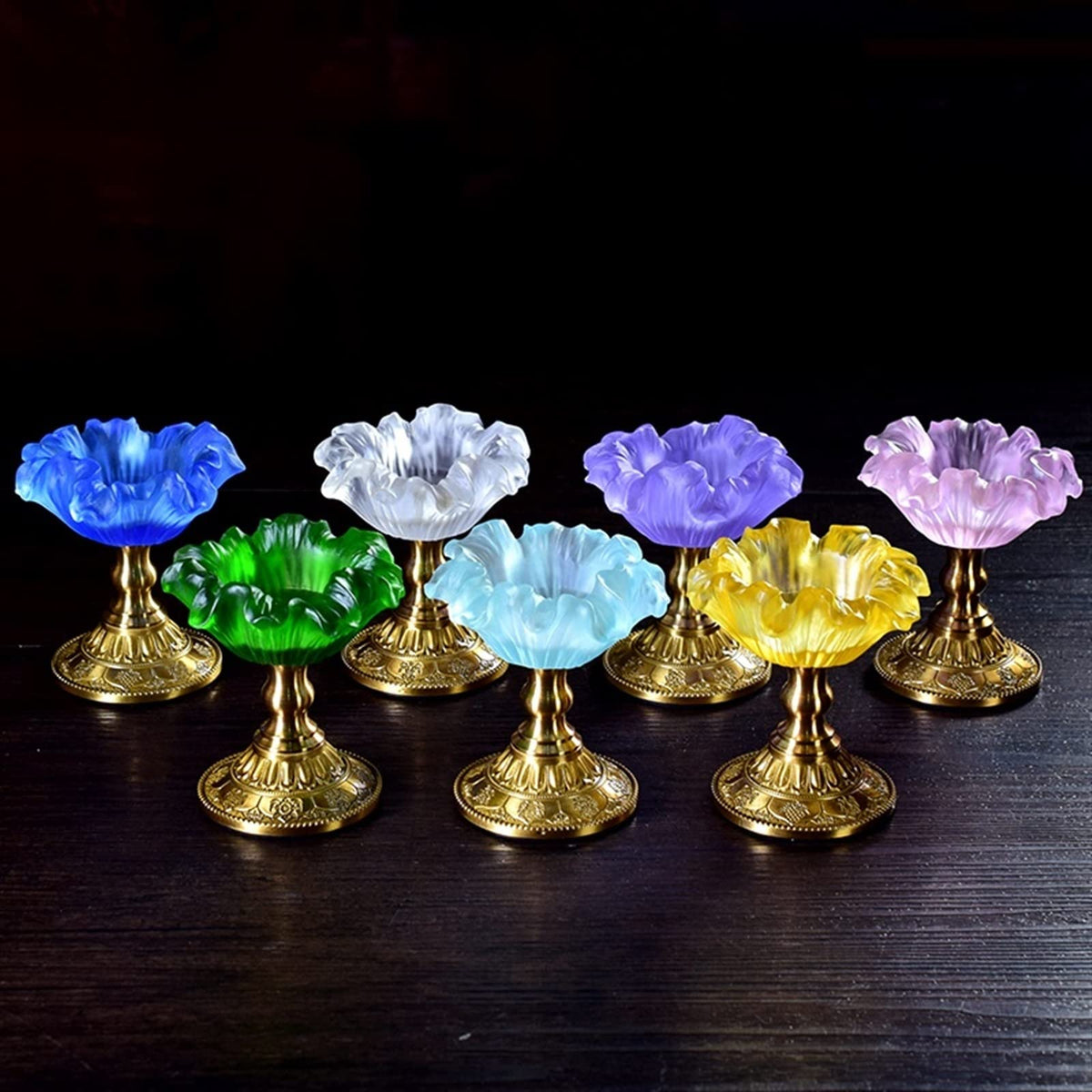 YUHUAWF Candle Holderss Creative Flower Shaped Candlestick Retro Glazed Candle Holder Desk Decoration Copper Base Decorative Candlestick(Pink)
