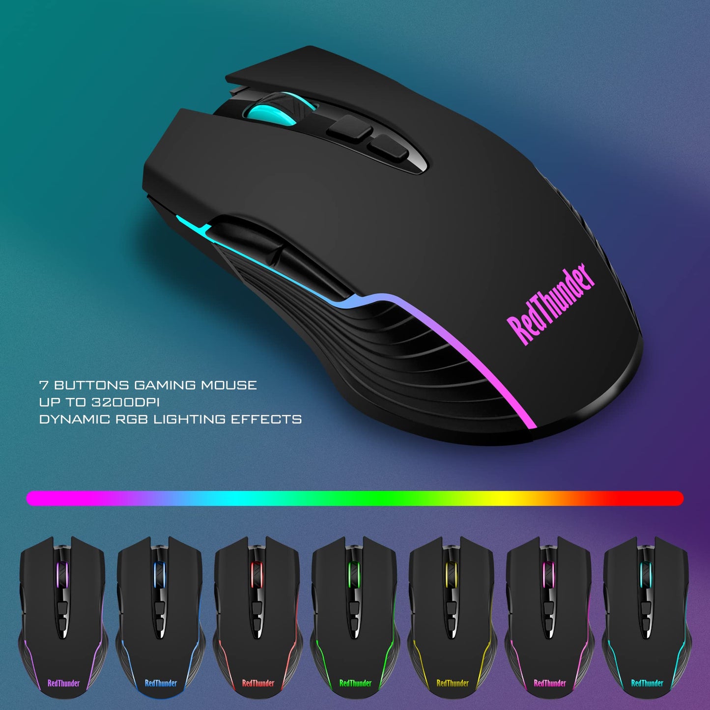 RedThunder K10 Wireless Gaming Keyboard and Mouse Combo, LED Backlit Rechargeable 3800mAh Battery, Mechanical Feel Anti-ghosting Keyboard + 7D 3200DPI Mice for PC Gamer (Black)