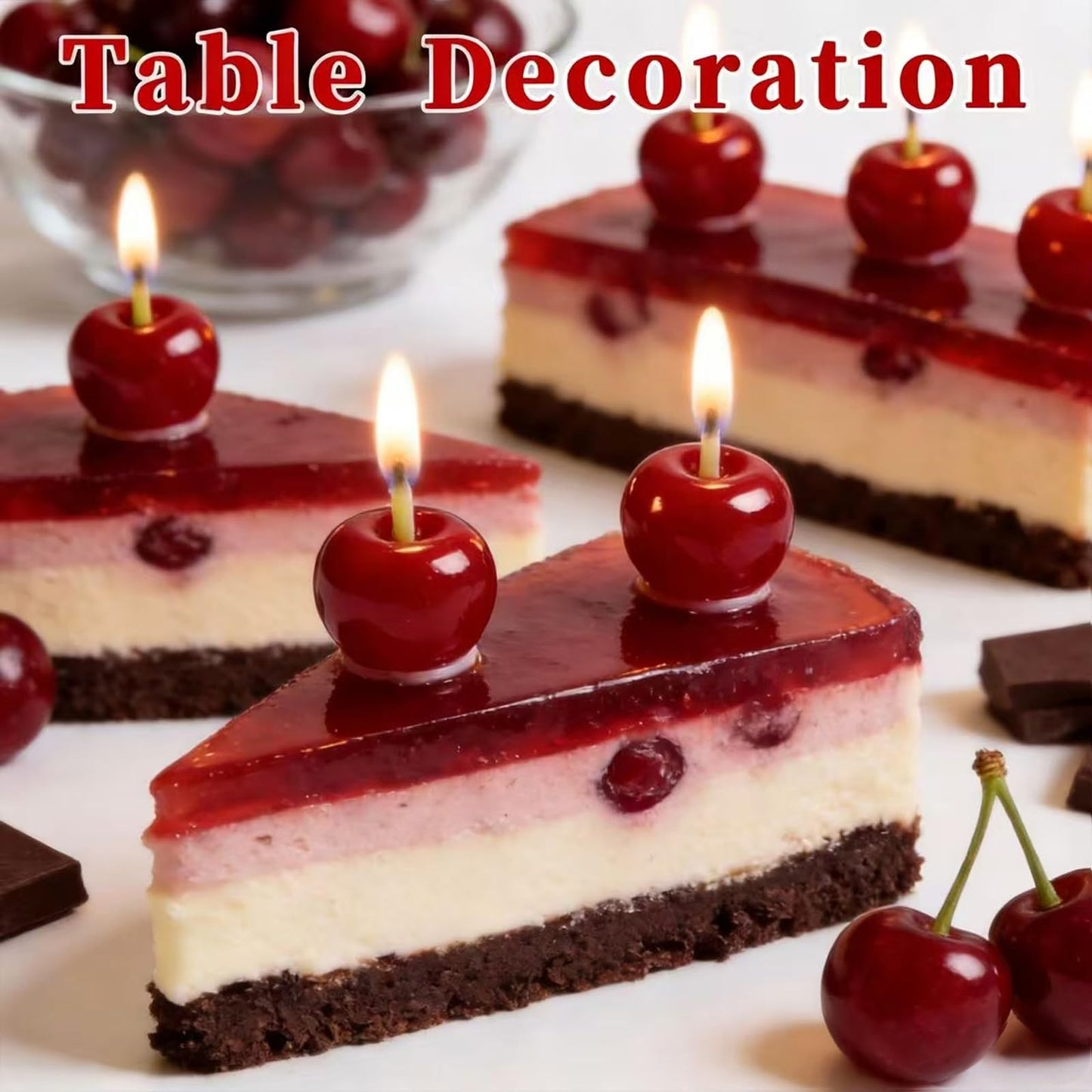 12 Pcs Cherry Birthday Candles Decorations, Handmade Beeswax Cake Candle with Cotton Wicks, Cute Red Fruit-Shaped Candles for Party, Wedding, Cupcakes & Celebrations