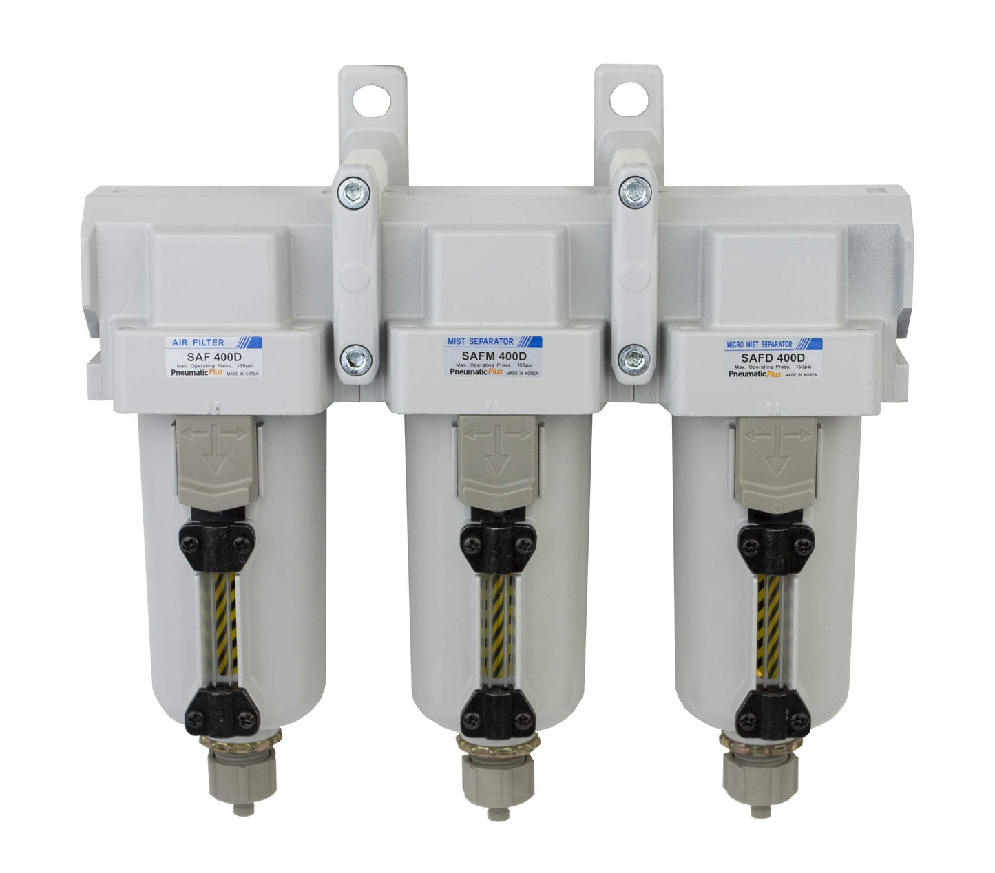 PneumaticPlus SAFU460-N04-MEP Air Particulate (10 µm), Oil Removing (0.1 µm), Coalescing (0.01 µm) Filter Combo, 1/2" NPT, Metal Bowl w/Manual Drain