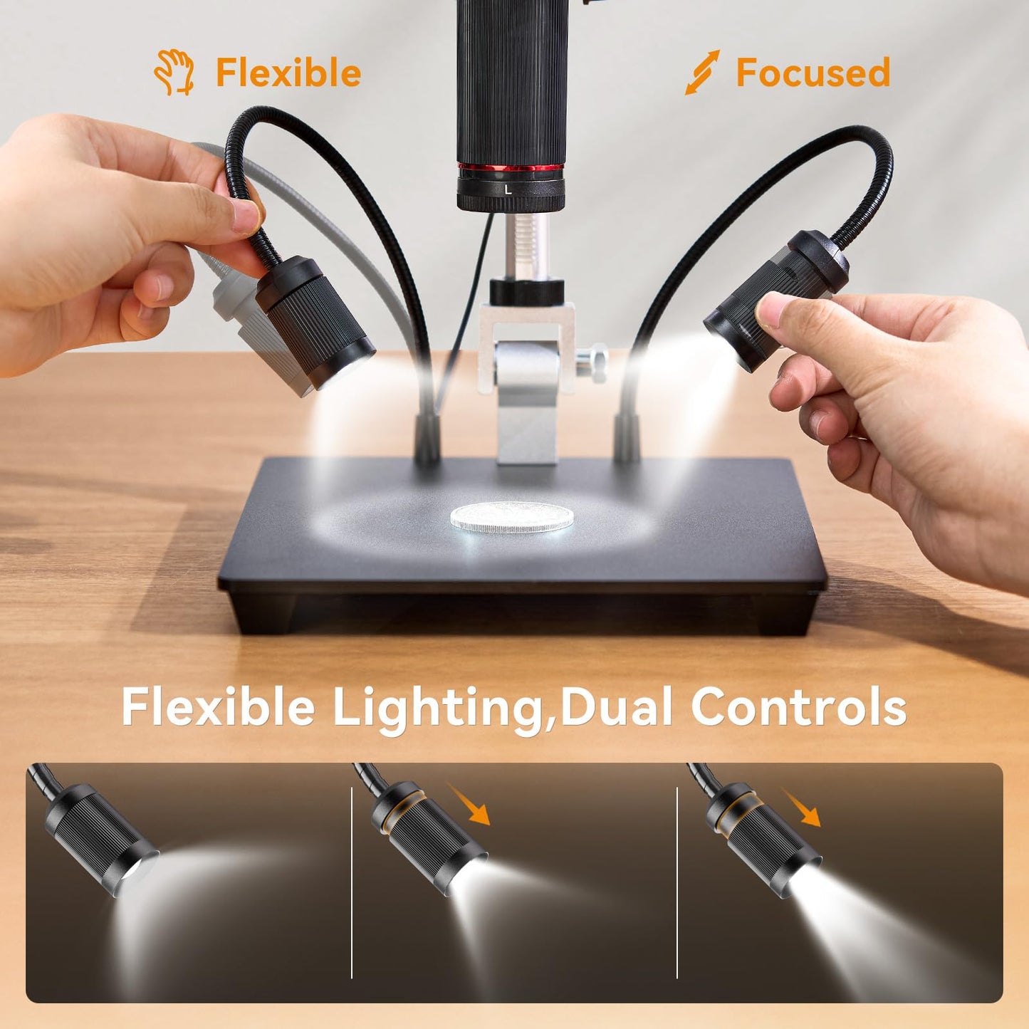 Elikliv 4K 3-Lens Digital Microscope: TL301-Magnetic Coin Microscope Magnifier Full Coin View, Soldering Microscopes for Adults with 7" IPS Screen, Side Lights, 10" Stand, PC/TV Compatible, 16GB