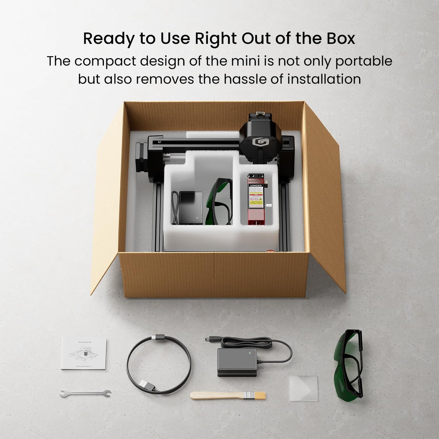 LONGER Ray5 mini Laser Engraver, 32-Bit High-Speed 12000mm/min, 0.04mm Compressed Spot, WiFi APP Control, 130×140mm Engraving Area, Eye Protection, for Wood, Acrylic, Paper (3.5W)