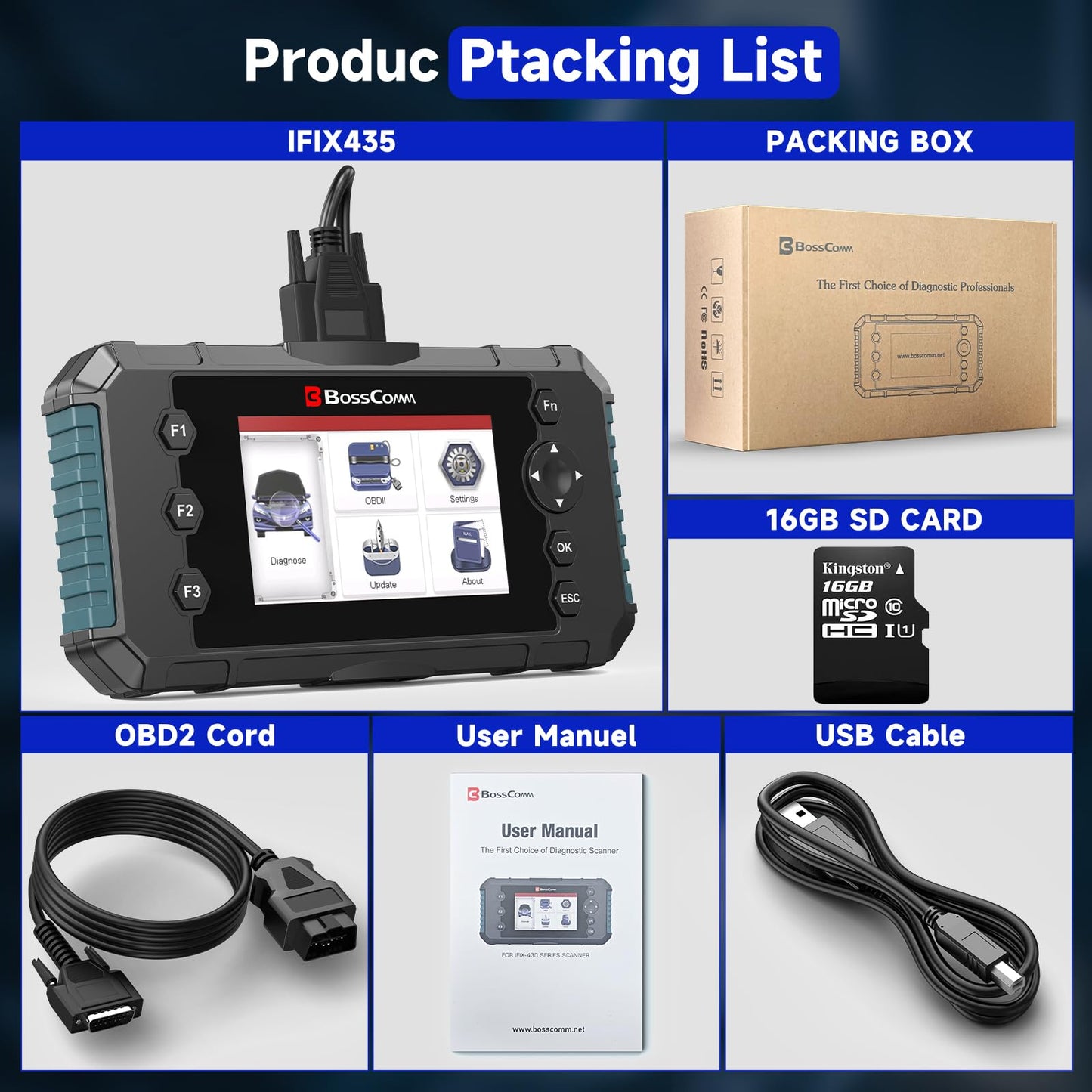 2026 BOSSCOMM IFIX435 All Systems OBD2 Scanner Diagnostic Tool,ABS SRS(Airbag) Transmission Engine Code Reader Diagnostic Scanner for Cars with Auto VIN, Easy to Use, Lifetime Free Update,EN/ES Ver