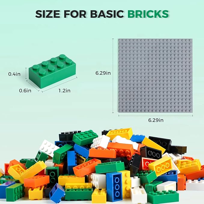 500 Piece Classic Building Bricks and 1 Gray Baseplate 2x4 Bricks Bulk Creative Building Toys Blocks Bulk for Kids Ages 6+ 7 Colors(Samll Bricks 1.25x0.62x0.47 in)