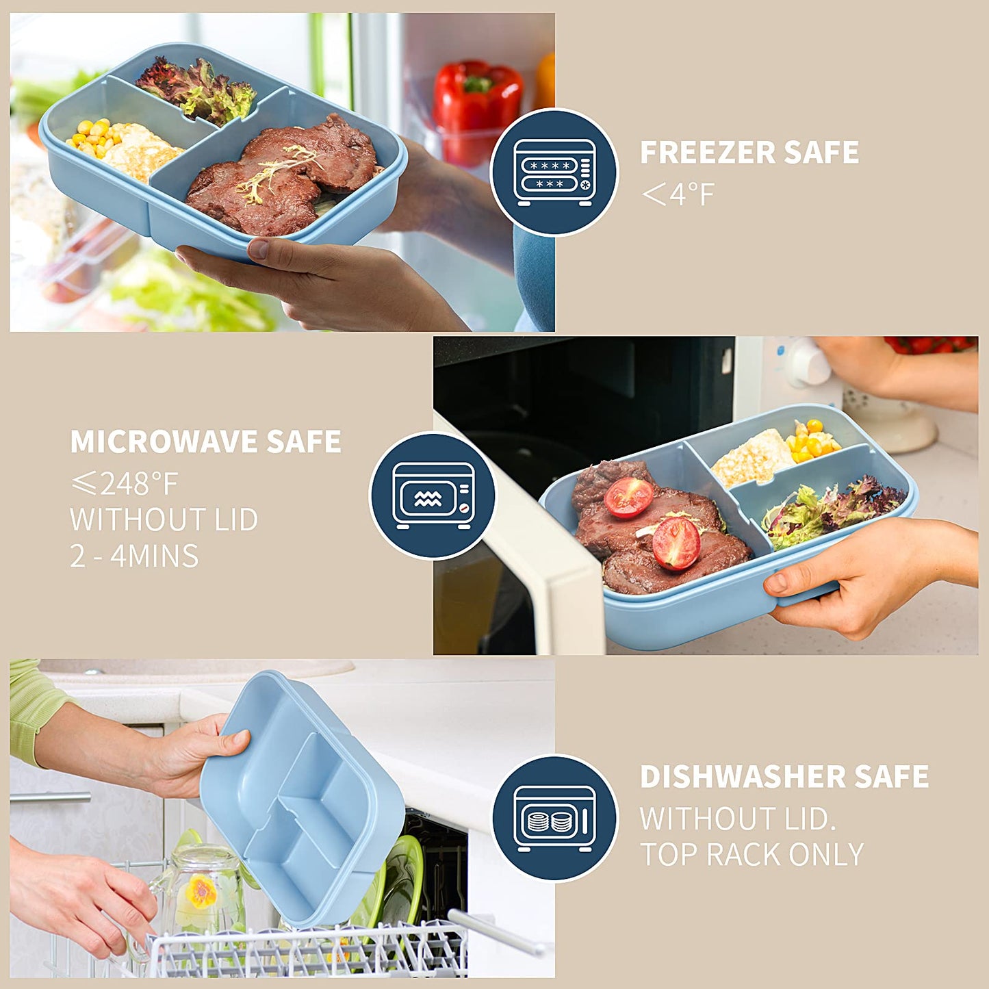 MISS BIG® Bento Lunch Box for Kids, 1150ml, 3 Compartments, Blue