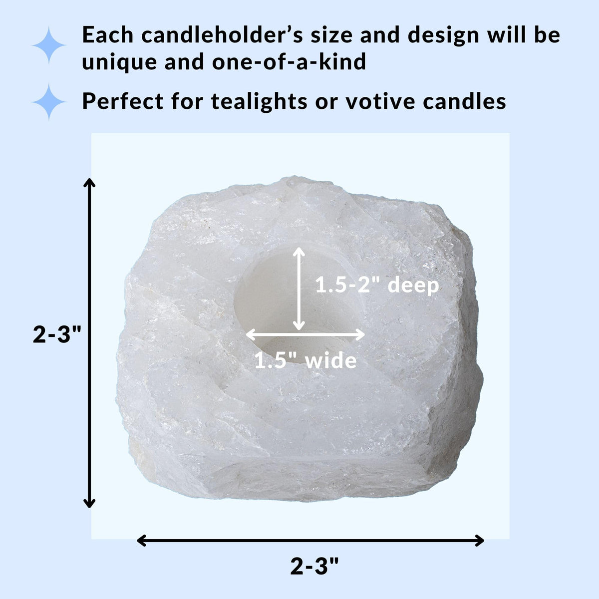 Nature’s Decorations Crystal Quartz Votive Tealight Holder - White Candle Holder for Side Tables, Countertops, Living Room, & Gifting - Rectangle Crystal Quartz Candleholder (3” x 3” x 1.5”)