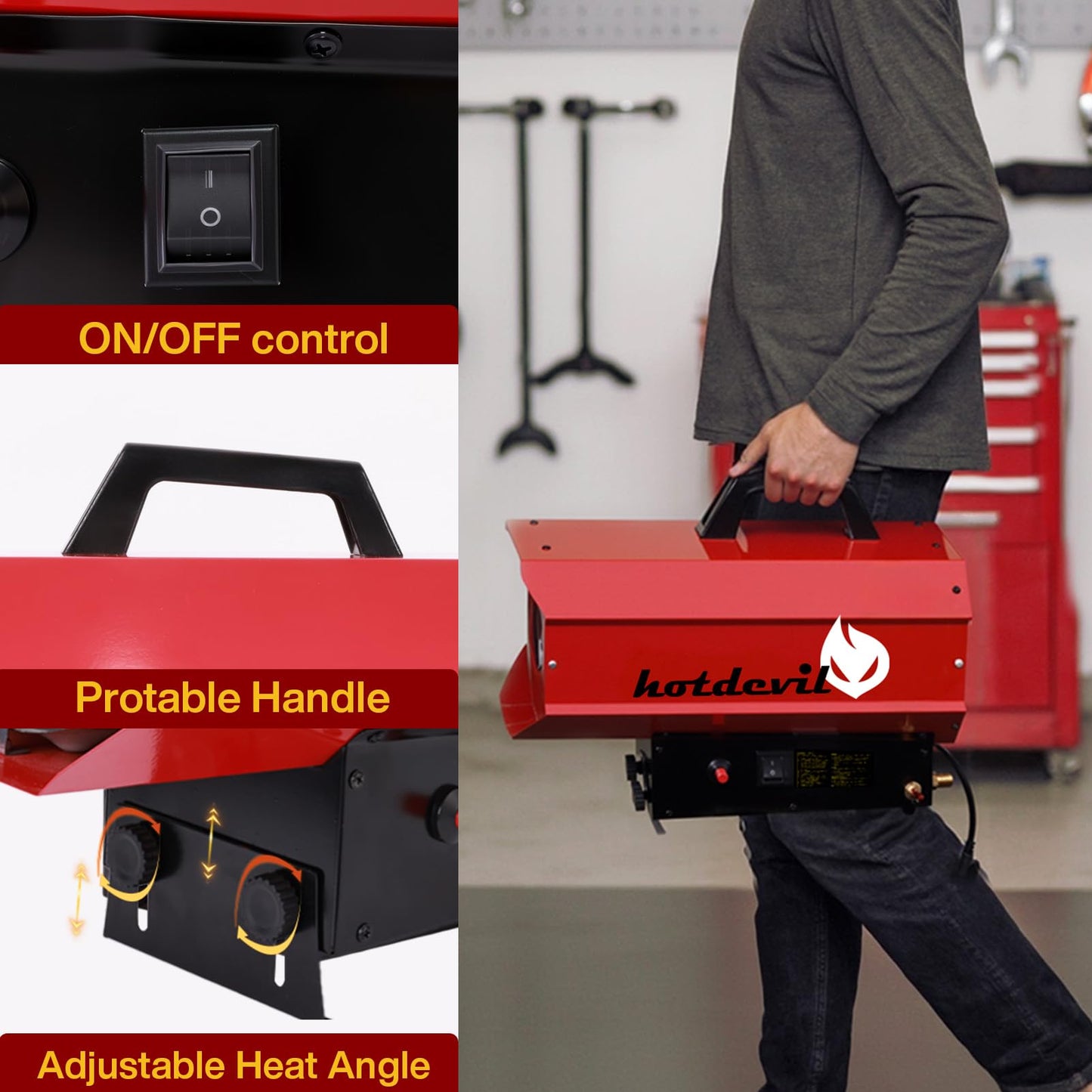 Hotdevil 85,000 BTU Forced Air Propane Heater(Non-adjustable Firepower),Thermally Protected, Heavy-Duty Garage Heater For Warehouses,Barns and Workshops up to 2200 Sq feet(Gas Cylinder not Include)