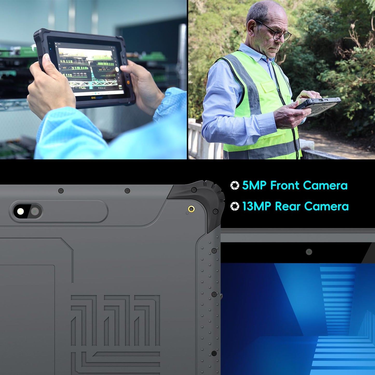 ONERugged M10T 10.1" Rugged Tablet with Zebra SE4710 2D Scanner, Android 14, 8GB+128GB Octa-Core PC, 1000nits Sunlight Readable Display, 10000mAh Battery, IP65 Waterproof for Warehouse