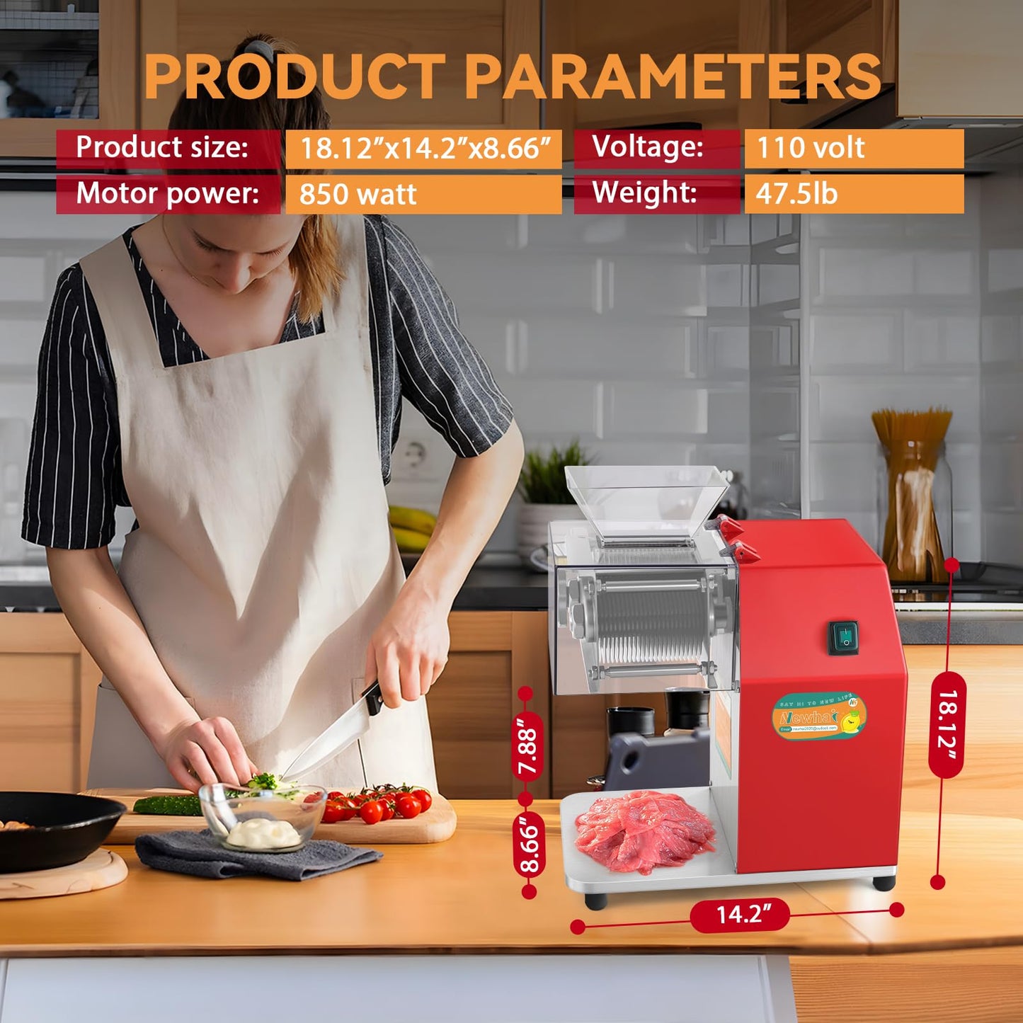 Newhai 850W Meat Cutter Machine, Commercial Meat Cutting Machine 3.5mm Heavy Duty, Stainless Steel Meat Slicer Shredder Restaurant, for Boneless Meat Soft Vegetables