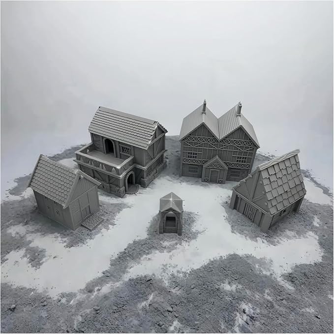 Paintable Tabletop Miniature Little Town Building Terrains - 18mm Scale Dioramas Building Set Scenery with Medieval Architecture Style by HAUTICO (HVillageHouses4-1)