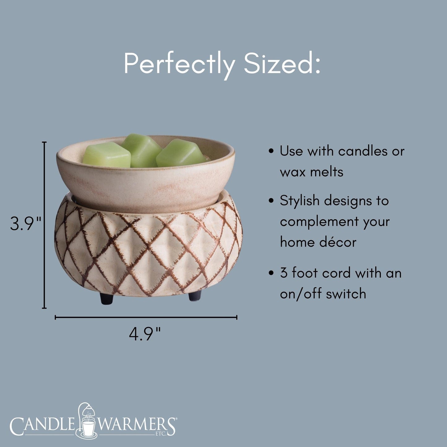 Candle Warmers ETC 2-in-1 Candle and Fragrance Warmer for Warming Scented Candles or Wax Melts and Tarts with to Freshen Room, Cream and Gold Lattice