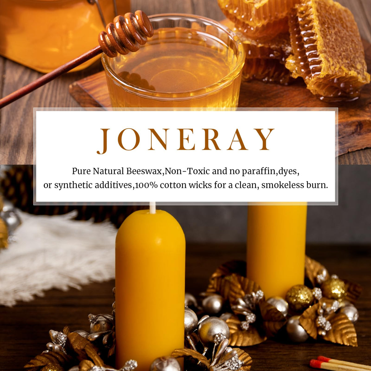 16 Packs Natural Beeswax Pillar Candles,8 Hour Long Burn Time Emergency Candles - Unscented,Smokeless and Dripless Candles for Home, Camping, Outages Lighting 