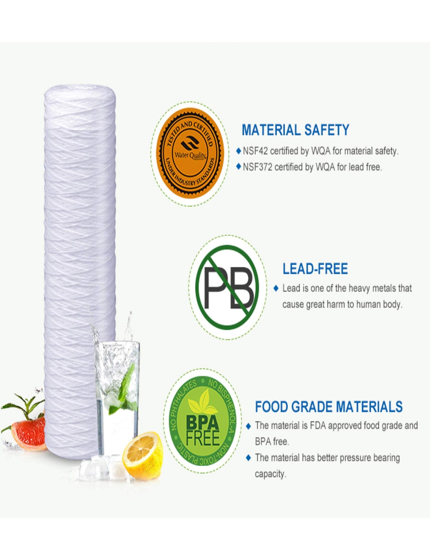 CFS – 6 Pack String Wound Sediment Water Filter Cartridges Compatible with WHKF-WHSW Models – Remove Bad Taste & Odor – Whole House Replacement Water Filter Cartridge, 5 Micron - White