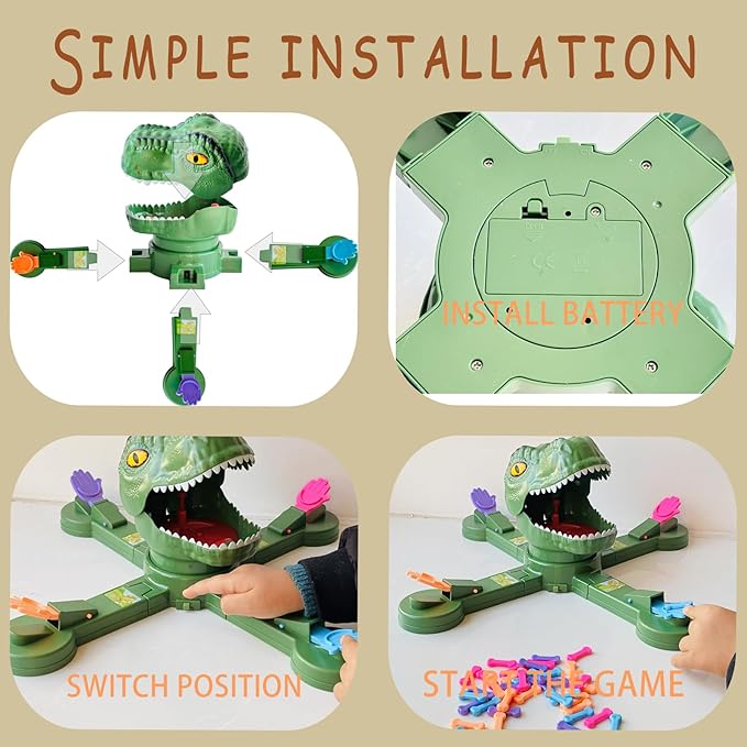Classic Feed Dinosaur Board Game Multiplayer Action Shooting Game Dino Eating Bones Toy Fun Reaction-Speed Challenge for Kids Exciting Family & Party Game for 2–4 Players Ages 3+