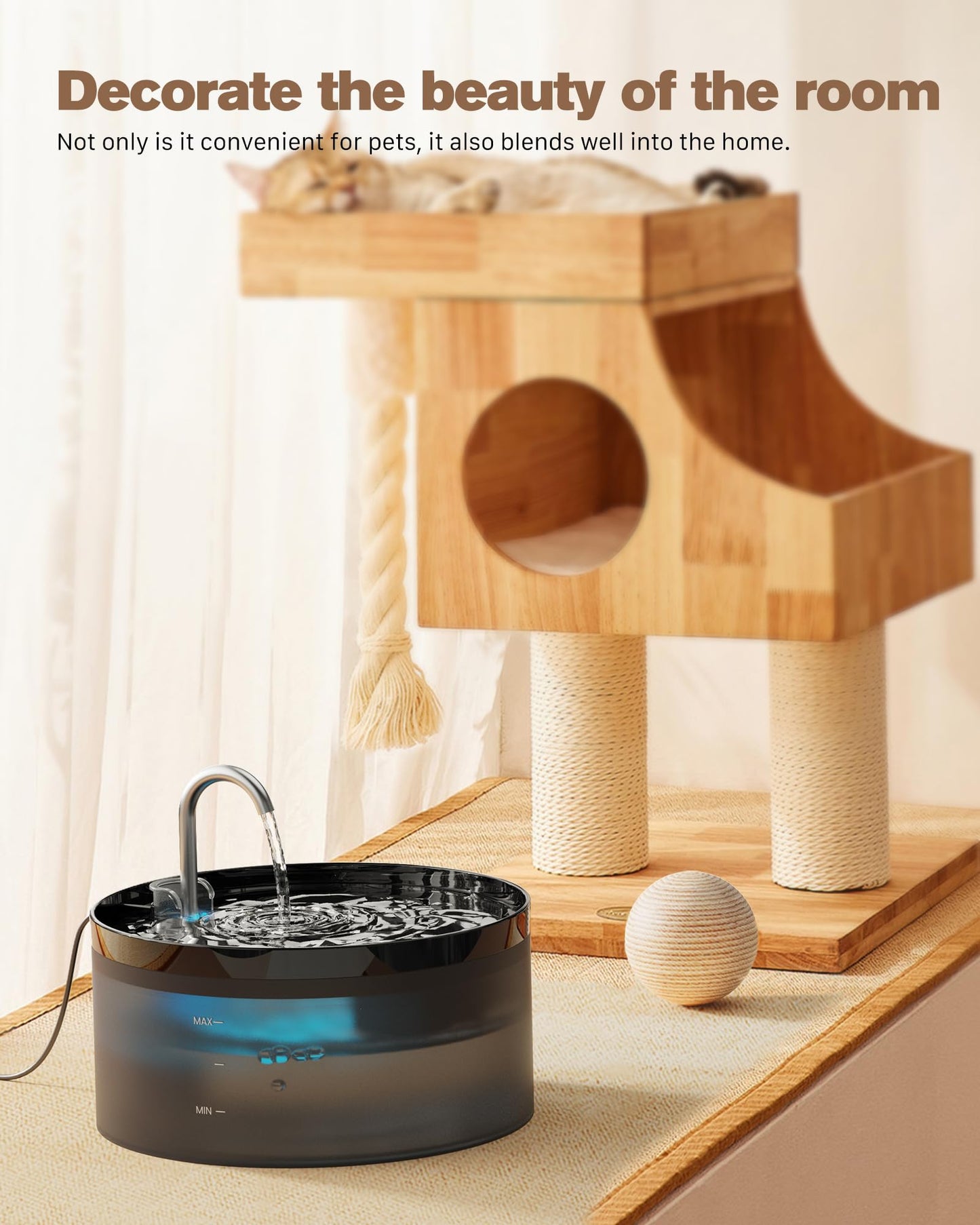 Cat Water Fountain: 108oz/3.2L Cat Fountain Super Silent Pet Drinking Dispenser - Water Fountains for Kitty Indoor - Quiet Pump and Faucet Design - Suitable for Cats and Dogs - BEMOONY