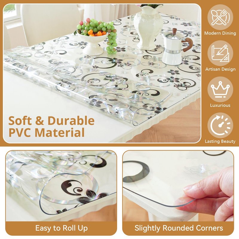 LovePads Floral Clear Table Cover Protector - 36 x 72 Inch Thick Plastic Table Cloth, Waterproof PVC Desk Mat for Dining Room Table, Wood Furniture Topper, Anti-Scratch Desk Pad for Kids Writing,