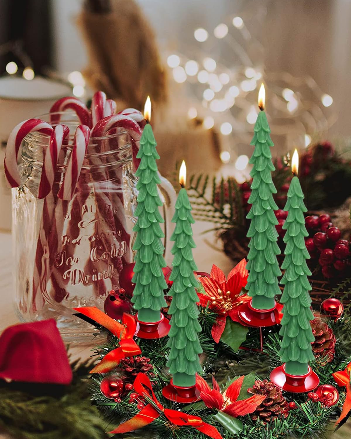 LPUSA Christmas Tree Taper Candles Hunter Green Spruce Candles,Christmas Decor Decoration,Set ot 2,(Hunter Green) 10.5inch