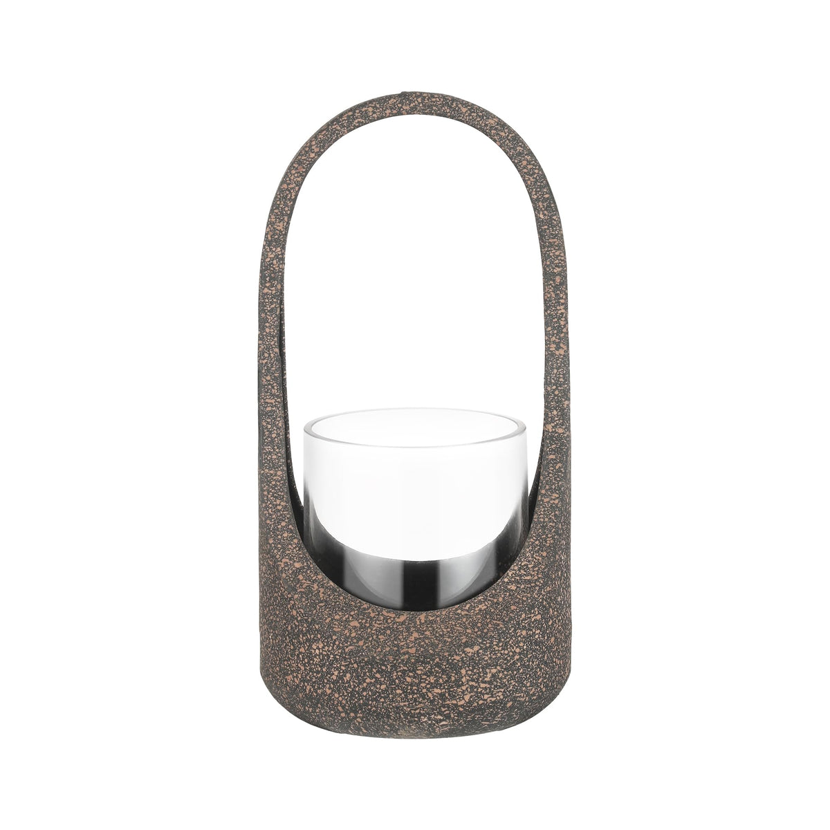 13" Twakutwaku Versatile Farmhouse Arched Metal Candle Holder in Rustic Brown with Handmade Thick Glass for Pillar & Plant, Glass Hurricane Lantern, Candlestick Holder, Glass Vase, Centerpiece