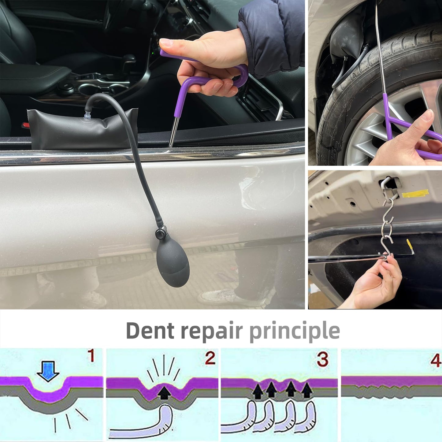 NIUVOCY 159pcs/Set Auto Body Dent Repair Tools Kit,Big Size Slide Puller&Dent Rods Crowbar,paintless Car Dent Lifter Hail Removal,A Complete Car Dent Repair Tools Set for Professional Car Repair Shop