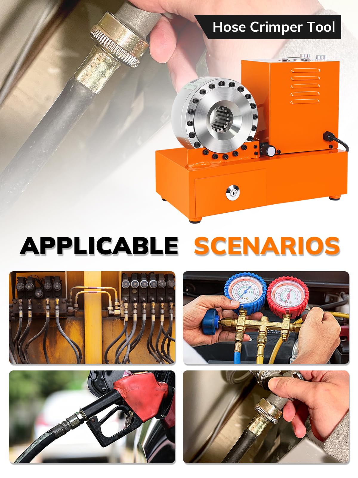 Electric Hydraulic Hose Crimping Tool,Hydraulic Hose Crimping Tool (With 8 Dies) Suitable for Crimping Hydraulic Lines, Fuel Lines, and Hydraulic Lines With Various Braided Hose Diameters