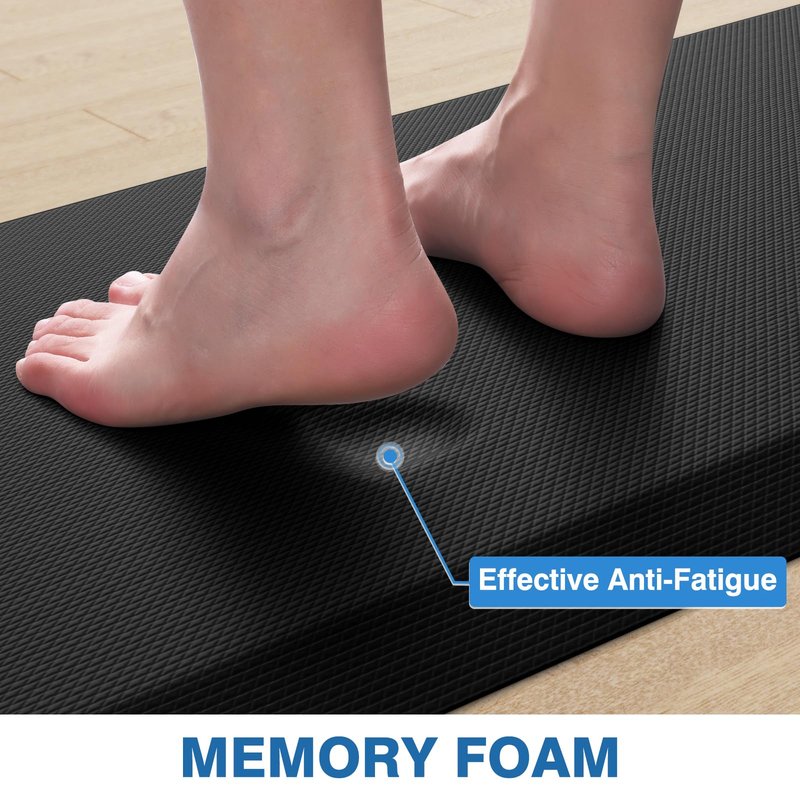 StepRite Kitchen Mats, 2PCS Kitchen Rugs, Cushioned Anti Fatigue Kitchen Mats for Floor, Non-Slip Standing Desk Mat, Waterproof Kitchen Rug Set for Kitchen, 20" x 32"+20" x 48"-Full 1 inch Thick,Black