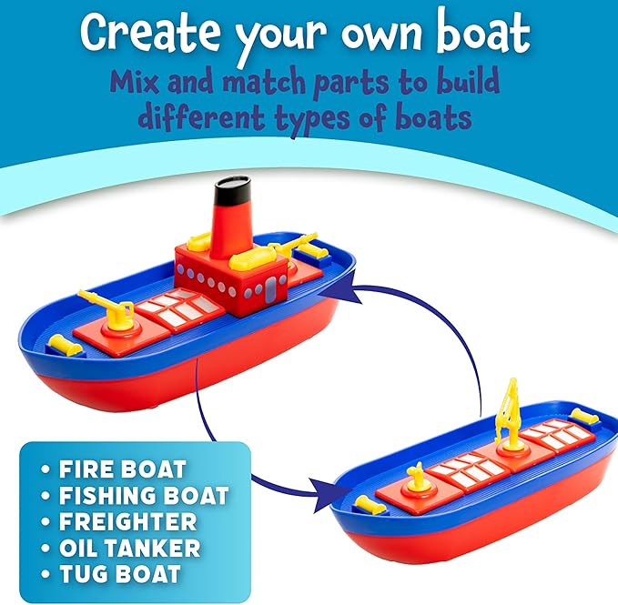 Popular Playthings Magnetic Build-a-Boat High Seas Play Set Waterproof Floating Bath Toddler Toys Gifts for Kids Ages 3 & Up - 10 Pieces
