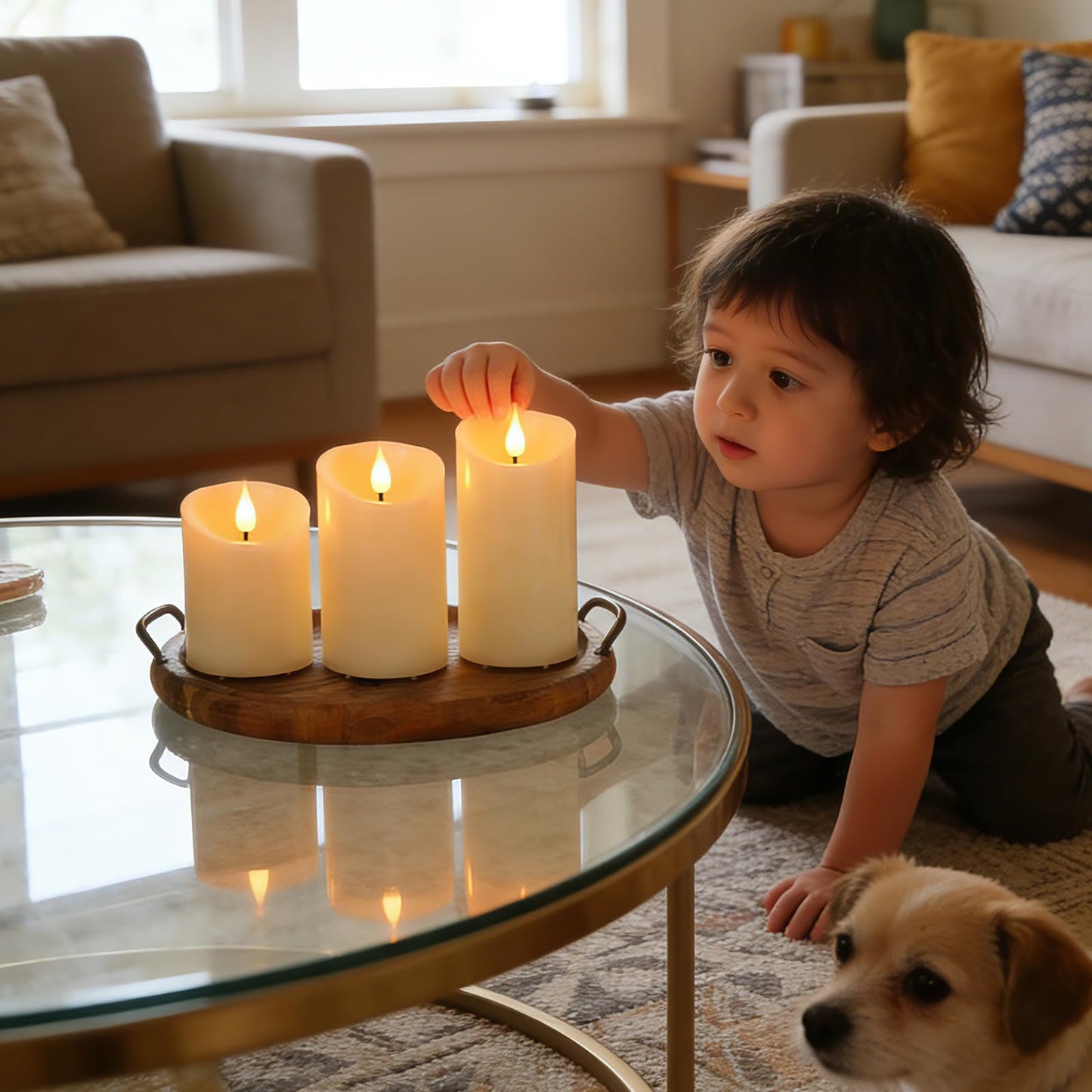 Lezonic Rechargeable Flickering Flameless Candles Battery Operated with Remote and Timer, Pack of 3(D 3'' X H 4''5''6'') Long Lasting Ivory White Real Wax LED USB Pillar Candles