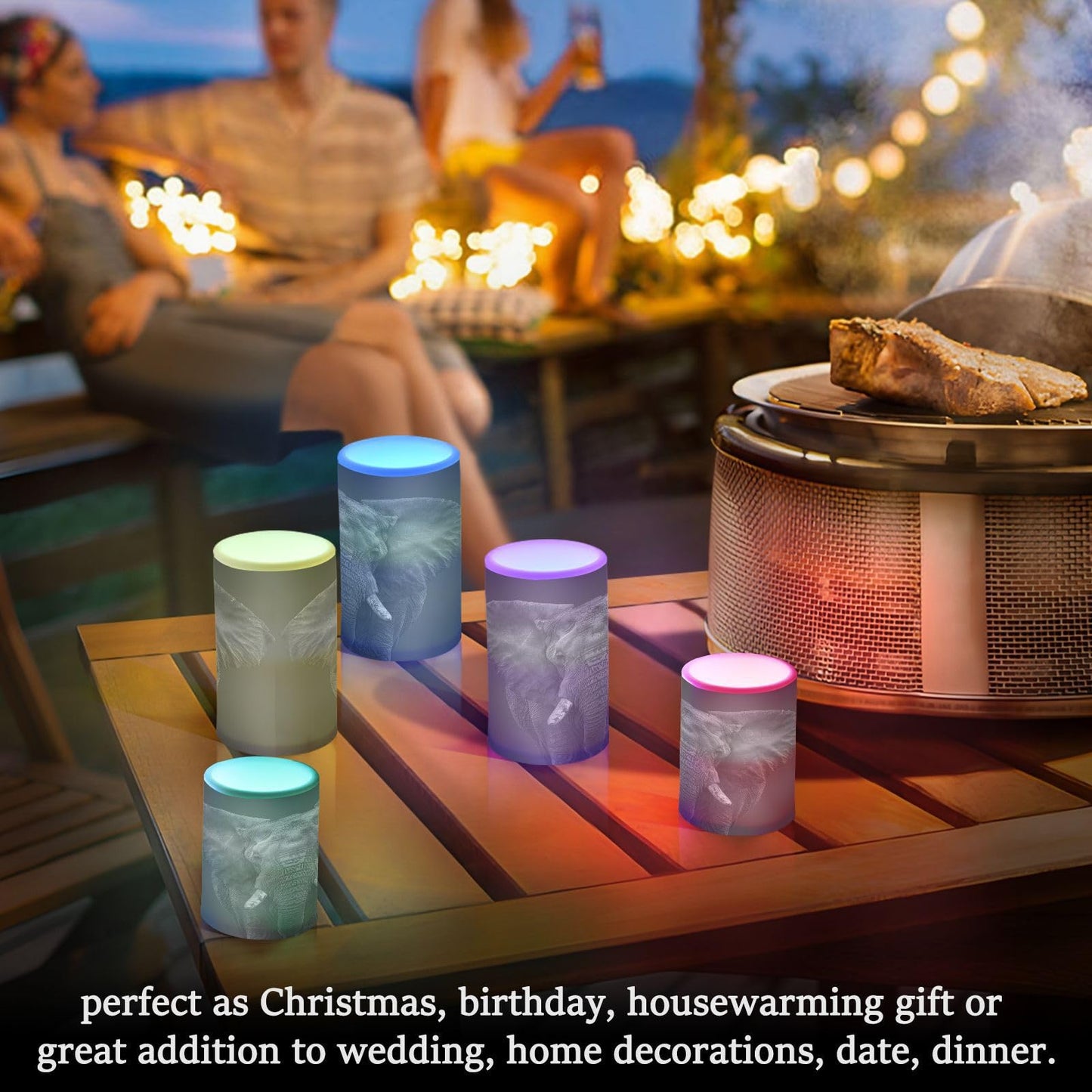 panksolu Flickering Flameless Candles, African Elephant Portrait LED Candles with Remote Timer, Battery Operated Candle for Wedding Halloween Christmas Decor - Set of 2