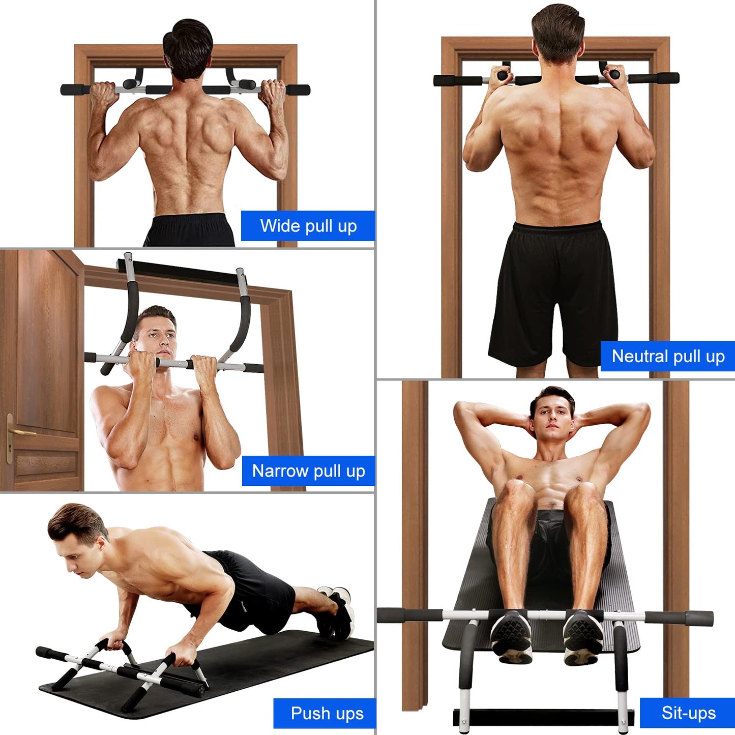 Doorway Pull Up Bar for Home Gym, Adjustable Width, Heavy-Duty Steel