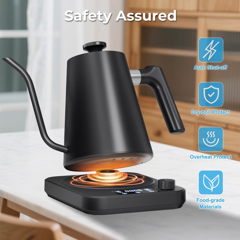 AGORVIO Gooseneck Electric Kettle, ±1°F Temperature Control, Smart Altitude Adaptation, 24H Keep Warm, 30-Min Auto Memory, Food Grade Stainless Steel, Pour Over Kettle for Coffee and Tea, 1200W/1.0L