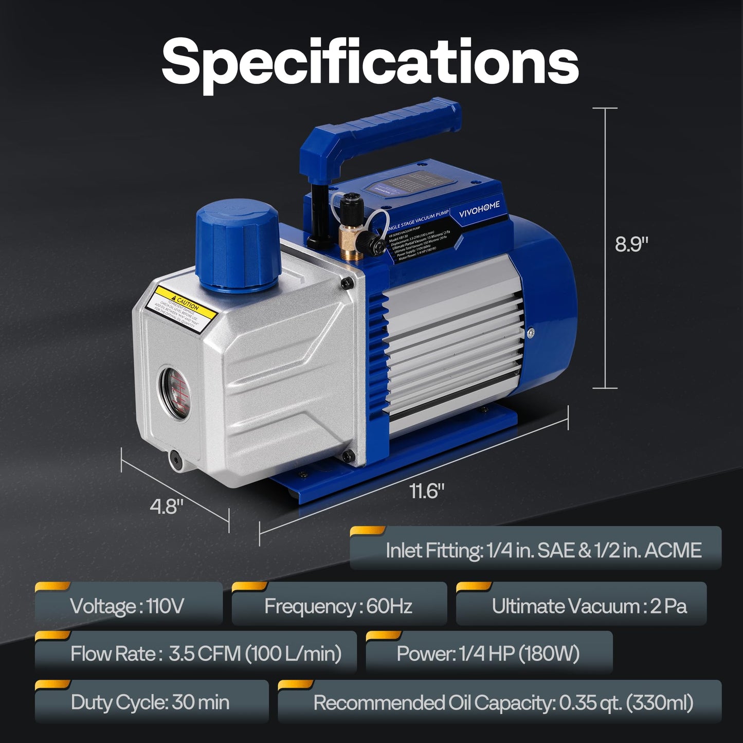 VIVOHOME 110V 1/4 HP 3.5CFM Single Stage HVAC Vacuum Pump and AC Manifold Gauge Kit, Sparkless Motor for R32 R1234yf R454B R134a R22 R410a Systems, Automotive Air Conditioner Maintenance