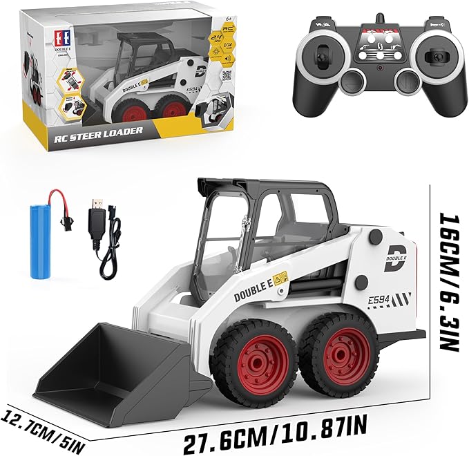 DOUBLE E RC Skid Steer Loader Toy for Kids1:14 Scale Remote Control Construction Truck with Lights Sound & Sounds 2.4GHz RC Truck Toy 360°RotationRC Front Loader Tractor Engineering Vehicles