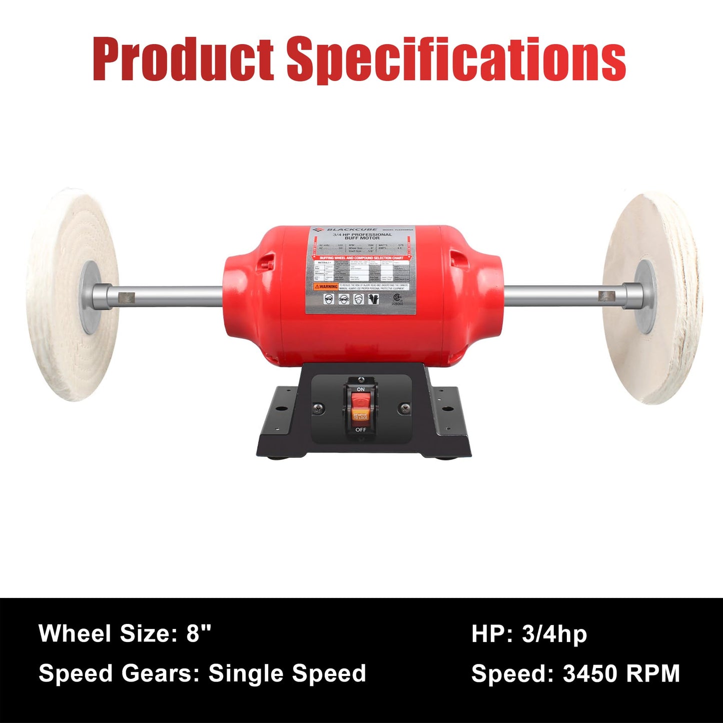 BLACKCUBE Bench Buffer Polisher Motor with 8 Inch Dual Buffering Wheels, Benchtop Polishing Machine for Jewelry, Metal, Wood, Plastic and Knife Sharpening