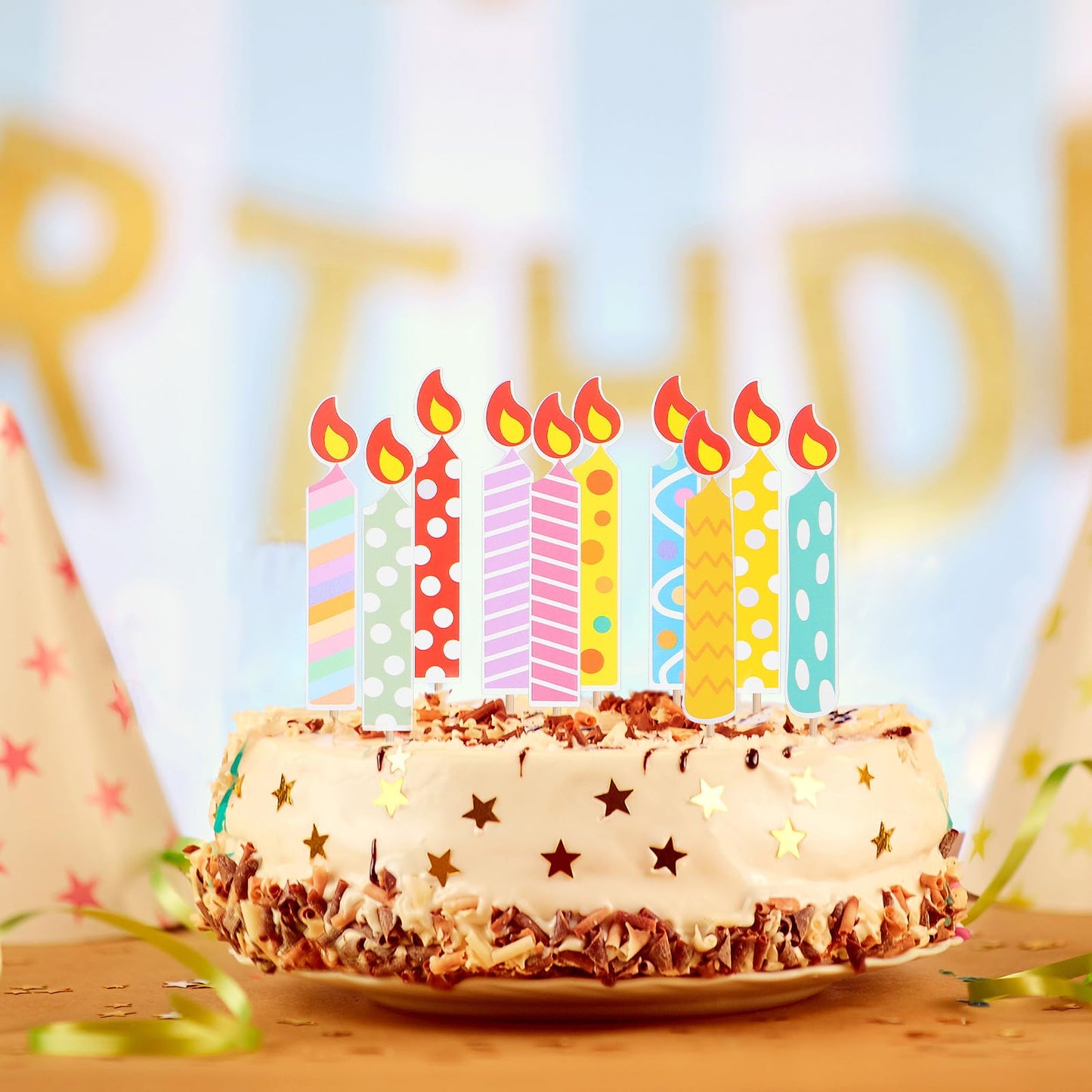 Veemoon 40pcs Birthday Cake Paper Candles Decoration Happy Birthday Cake Diy Topper Accessories Cupcake Flameless Candles Decor for Weeding Anniversary Birhday Festival Party Celebration