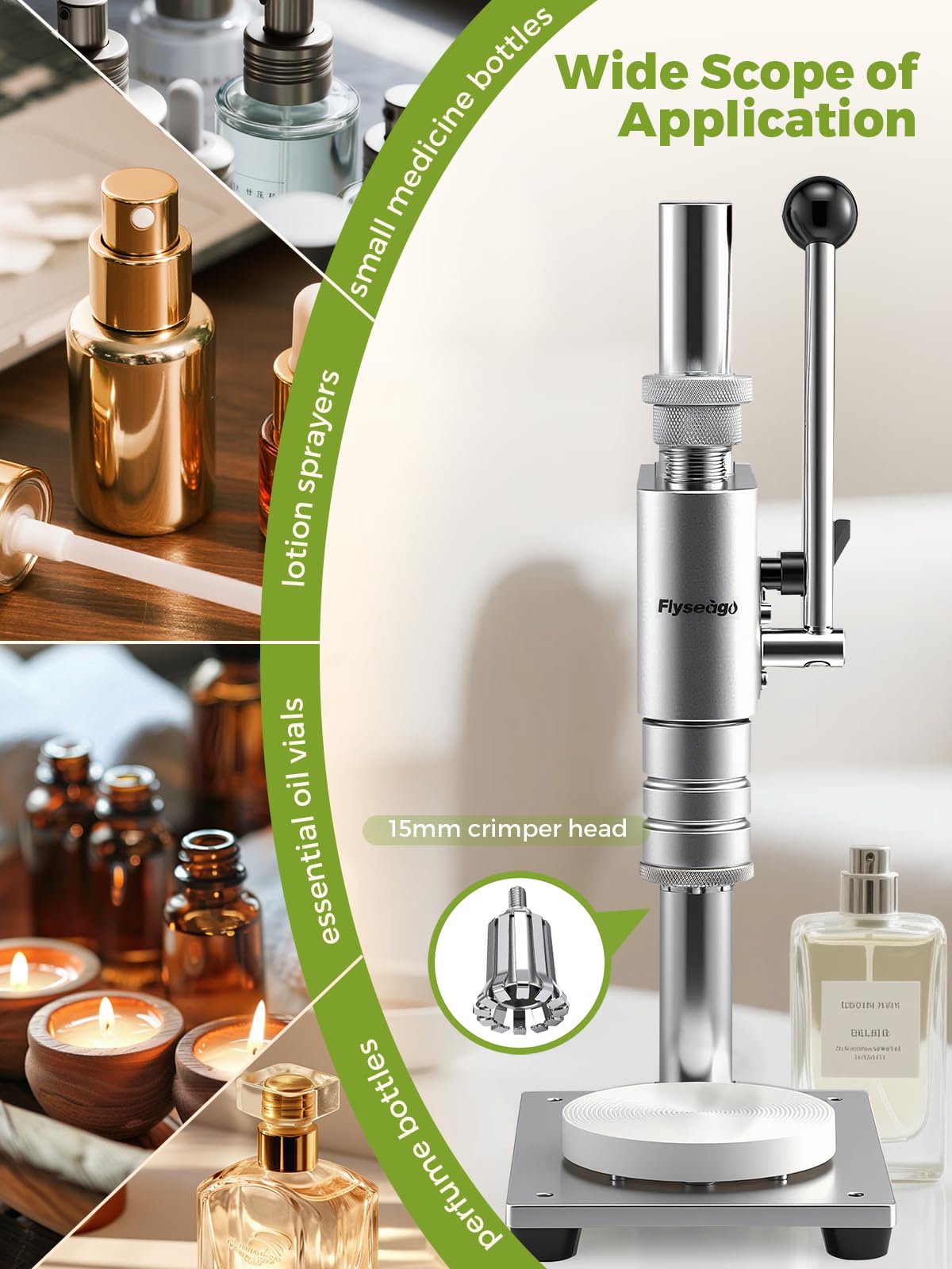 Flyseago Perfume Bottle Crimper Capper Height Adjustable Manual Desktop Perfume Bottle Crimping&Capping Machine for 15mm Bottle Caps for Sealing Vial Bottles, Sprayers