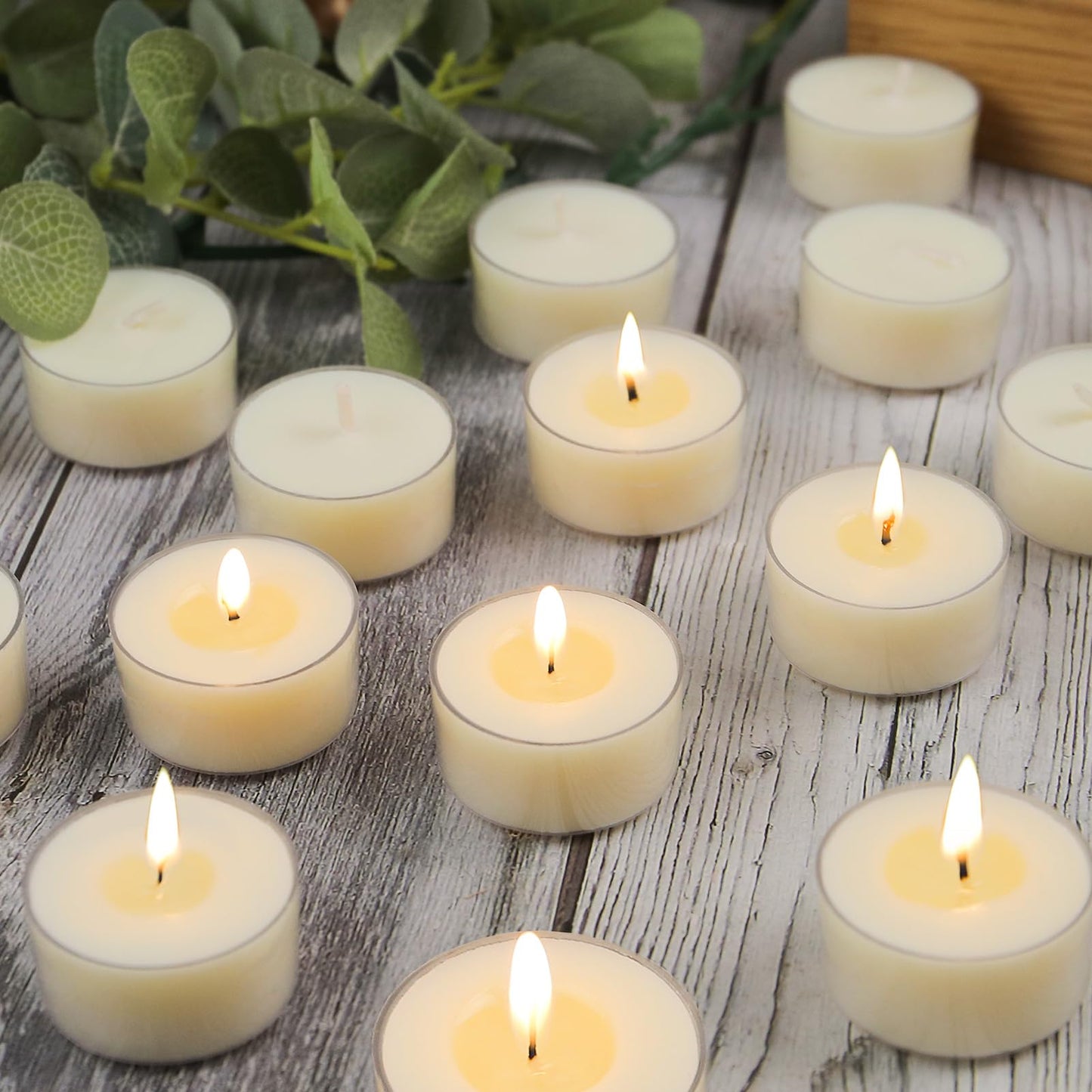 Soy Tealight Candles 50 Pack, 6 Hours Long Burning Tealights Candles Bulk, Natural Soy Wax Tea Light Candle Paraffin-Free, Unscented Small Tea Candle for Emergency,Dinner