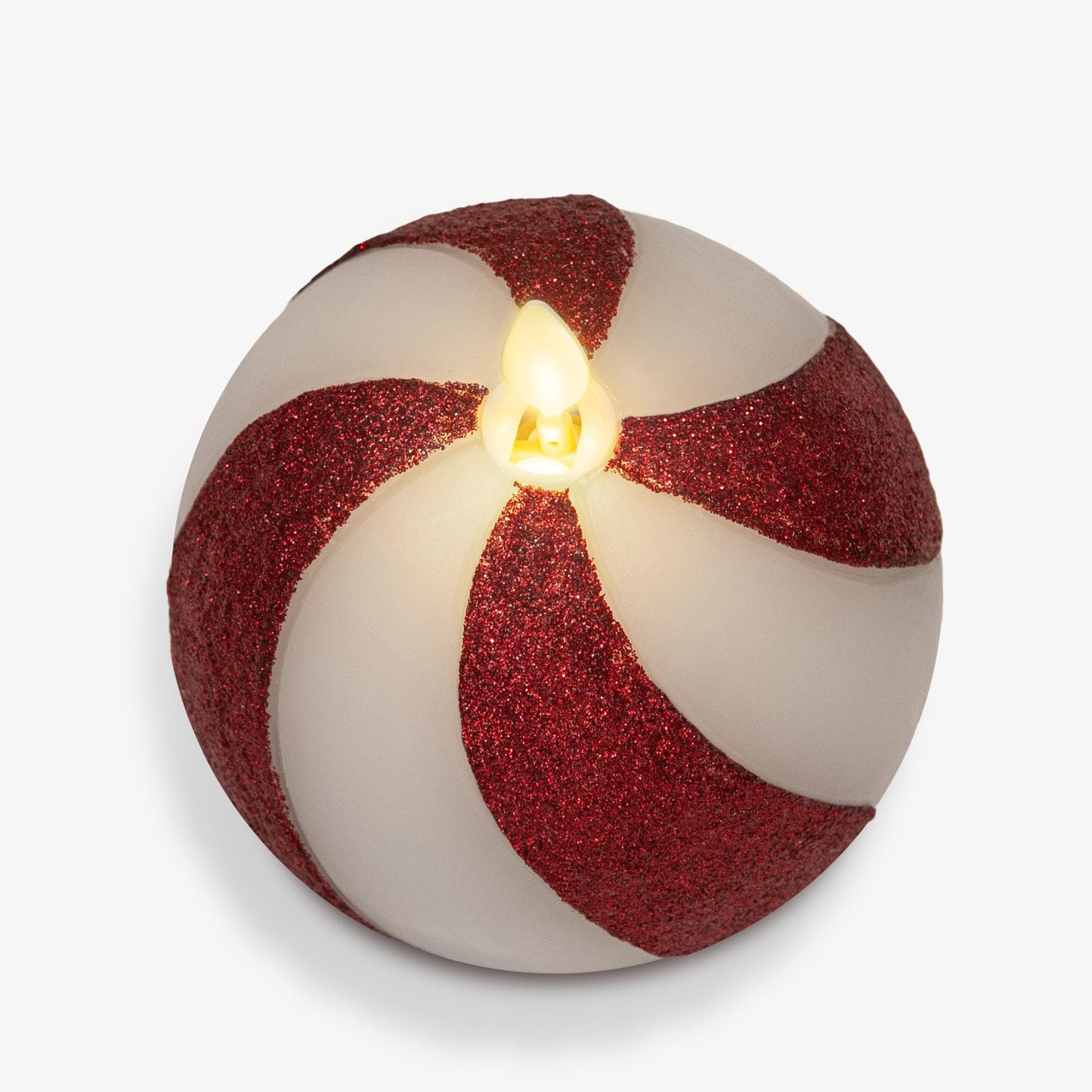 Luminara - Flameless Holiday Crystal Beads Glitter Sphere Candle - Candy Cane Red - Pack of 1-4x4.25 - Auto Timer Built-in 5-Hour Timer Indoor Use
