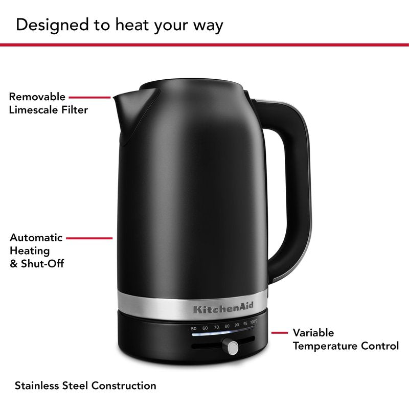 KitchenAid 1.7 Liter Electric Kettle, KEK1701, Black Matte